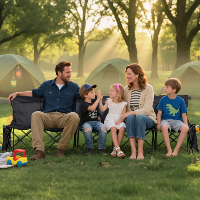 VEVOR pārnēsājams salokāms soliņš 6 personām ar vairākām uzglabāšanas kabatām, atzveltni un pārnēsāšanas somu, viegls rezerves soliņš sportam, kempingam un āra pasākumiem, melns