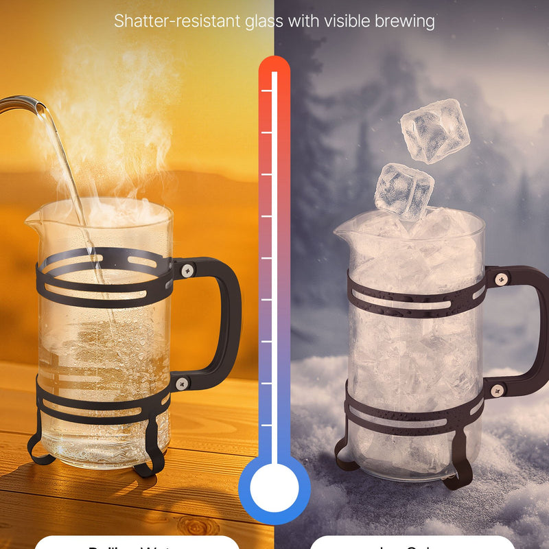 Franču kafijas prese, 1 l borosilikāta stikla ar nerūsējošā tērauda filtru, piemērota kafijai, tējai un aukstajai brūvēšanai, kempingam, ceļošanai un mājas virtuvei, sudraba krāsa