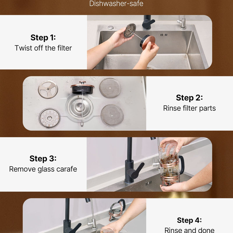 Franču kafijas prese, 1 l borosilikāta stikla ar nerūsējošā tērauda filtru, piemērota kafijai, tējai un aukstajai brūvēšanai, kempingam, ceļošanai un mājas virtuvei, vara krāsa