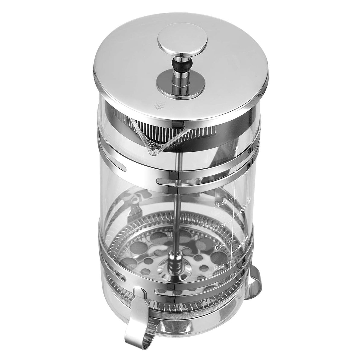 French Coffee Press, 1 L Borosilicate Glass with Stainless Steel Filter, Suitable for Coffee, Tea and Cold Brewing, Camping, Travel and Home Kitchen, Silver