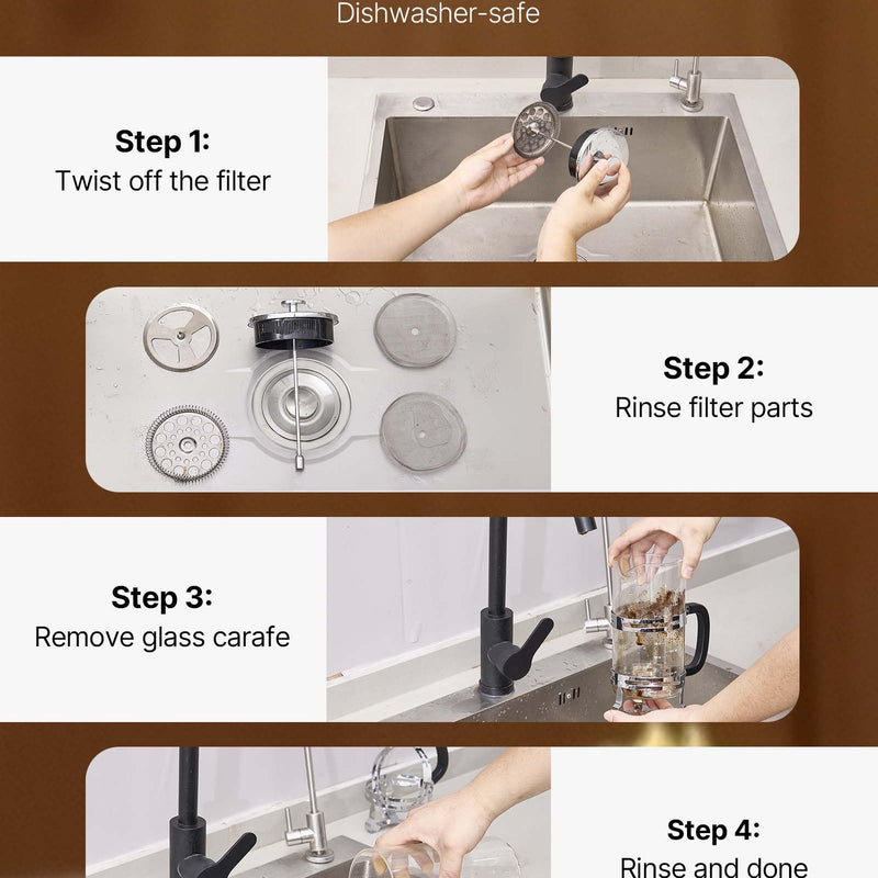 Franču kafijas prese, 1 l borosilikāta stikla ar nerūsējošā tērauda filtru, piemērota kafijai, tējai un aukstajai brūvēšanai, kempingam, ceļošanai un mājas virtuvei, sudraba krāsa