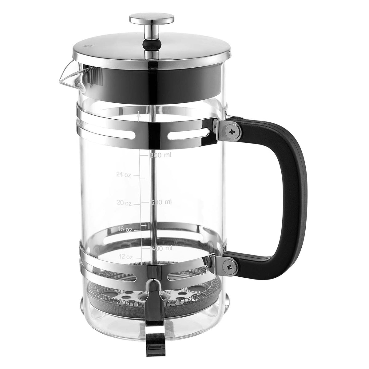 French Coffee Press, 1 L Borosilicate Glass with Stainless Steel Filter, Suitable for Coffee, Tea and Cold Brewing, Camping, Travel and Home Kitchen, Silver
