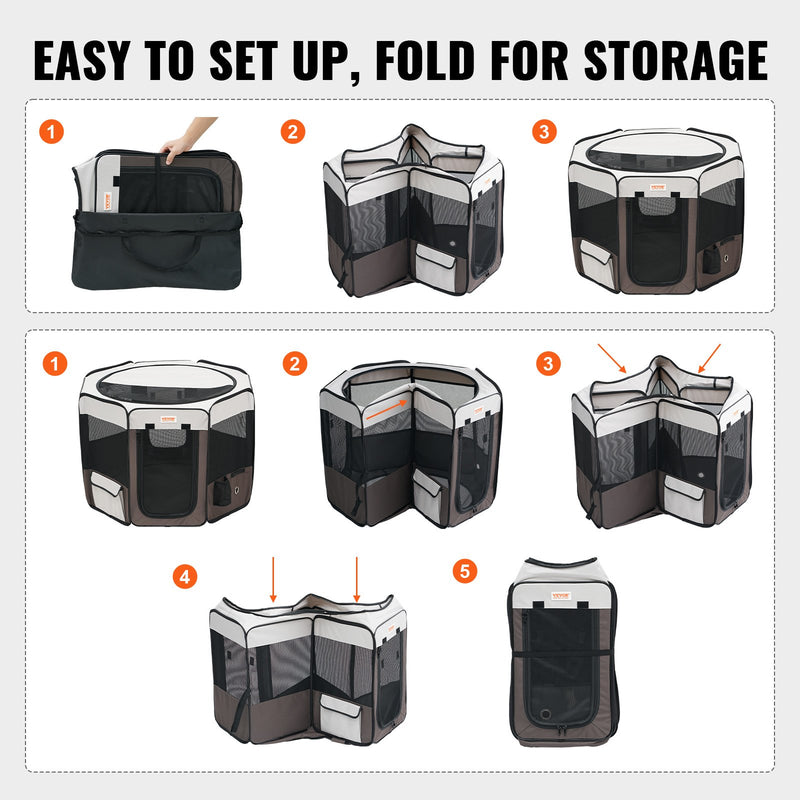 VEVOR Salokāms mājdzīvnieku rotaļu laukums, 91 cm, ūdensizturīgs 600D Oksforda audums, noņemams rāvējslēdzējs, astoņstūris, M