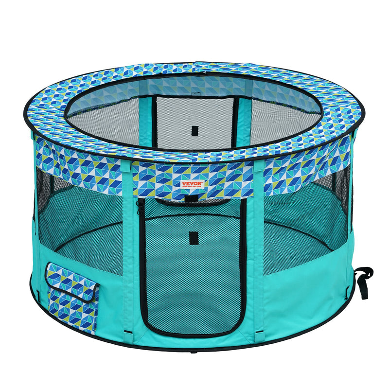 VEVOR Salokāms mājdzīvnieku rotaļu laukums, 1117 × 1117 × 609 mm, ūdensizturīgs, noņemams rāvējslēdzējs, 600D Oksforda audums, 8 ventilācijas paneļi, salokāms, piemērots iekštelpām un āra lietošanai, ceļojumiem un kempingam (apaļš, L)