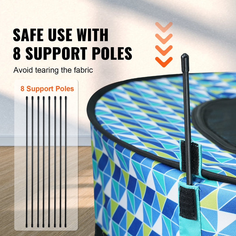 VEVOR Salokāms mājdzīvnieku rotaļu laukums, 1117 × 1117 × 609 mm, ūdensizturīgs, noņemams rāvējslēdzējs, 600D Oksforda audums, 8 ventilācijas paneļi, salokāms, piemērots iekštelpām un āra lietošanai, ceļojumiem un kempingam (apaļš, L)