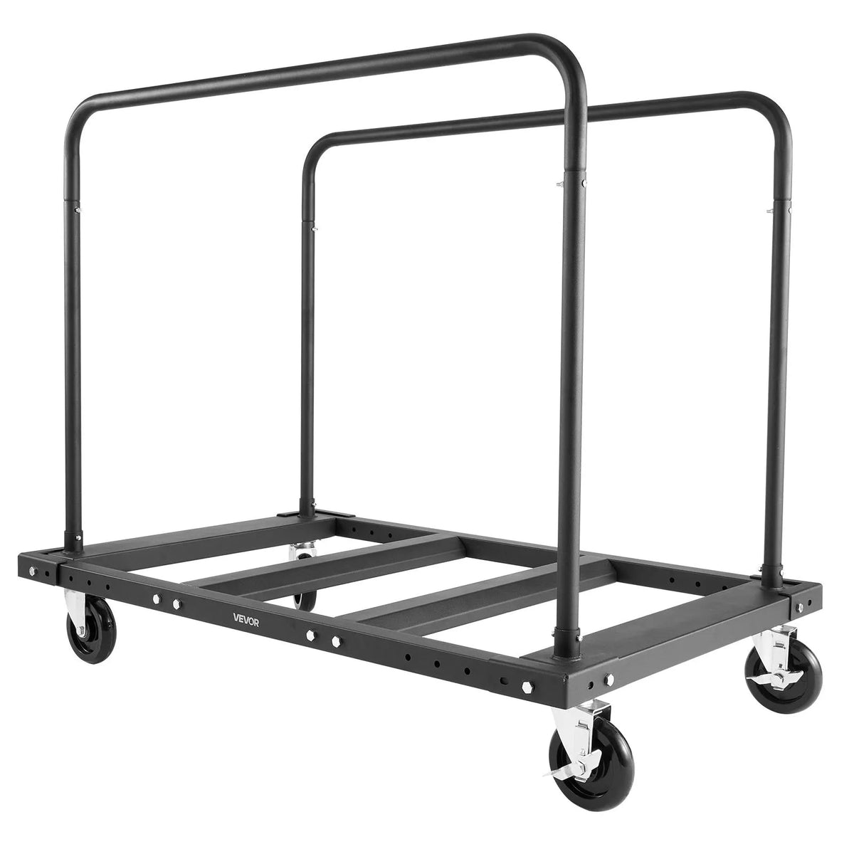 VEVOR Drywall and Panel Trolley, 816 kg Load Capacity, Steel Platform Cart with 12.5 mm Swivel Wheels, Wood and Drywall Moving Cart with Securing Straps and 2 Side Rails, Black
