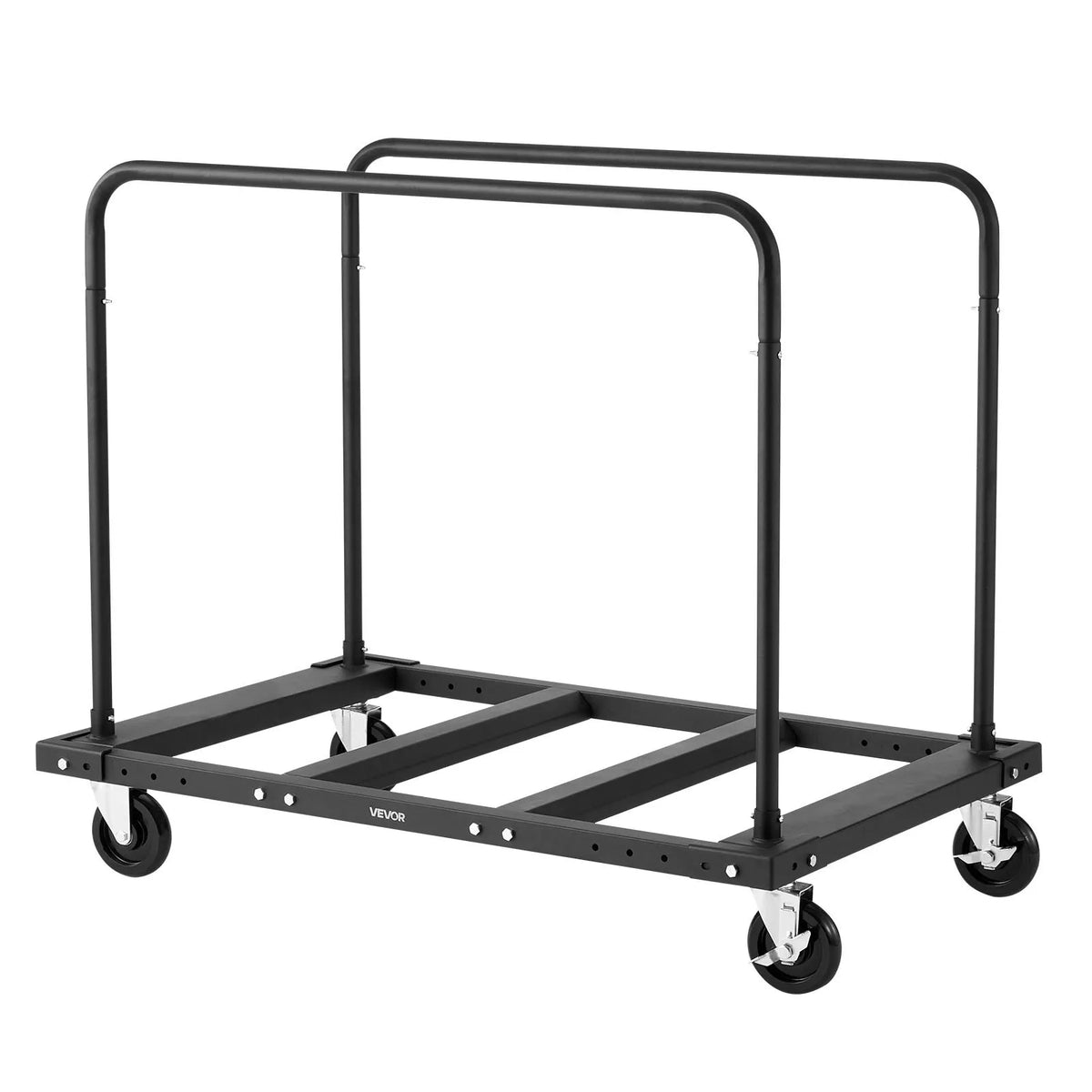 VEVOR Drywall and Panel Trolley, 816 kg Load Capacity, Steel Platform Cart with 12.5 mm Swivel Wheels, Wood and Drywall Moving Cart with Securing Straps and 2 Side Rails, Black