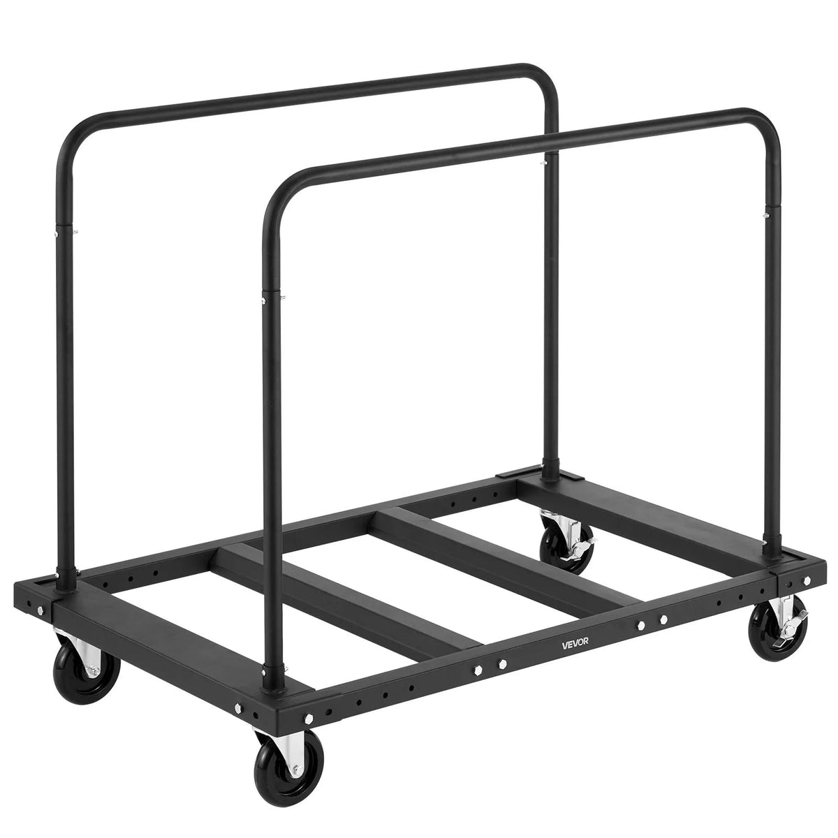 VEVOR Drywall and Panel Trolley, 816 kg Load Capacity, Steel Platform Cart with 12.5 mm Swivel Wheels, Wood and Drywall Moving Cart with Securing Straps and 2 Side Rails, Black