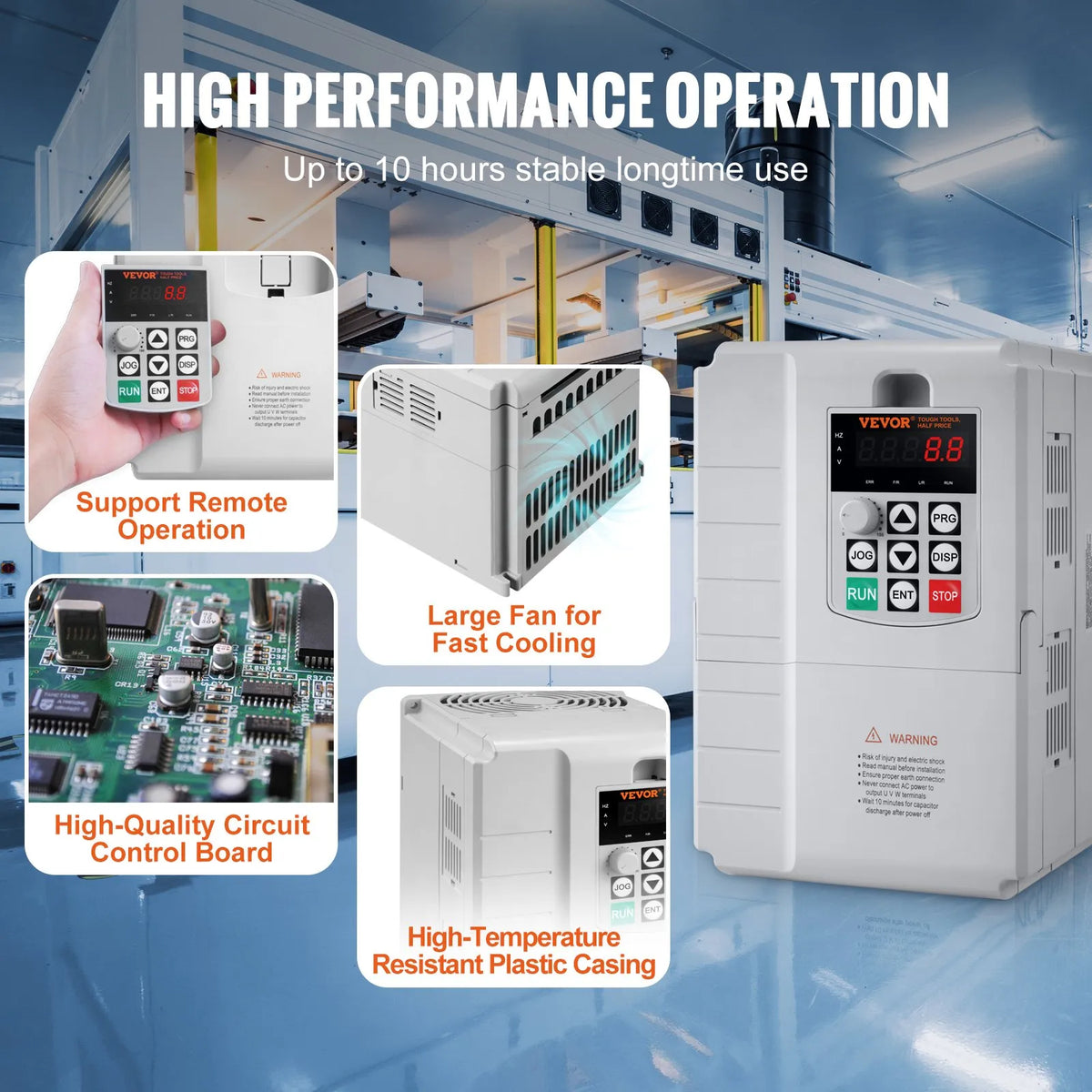 VEVOR frekvences pārveidotājs 7,5 kW 34 A ar 220–240 V vienfāzes ieeju uz 220–240 V trīsfāžu izeju, CNC invertors motora ātruma kontrolei - ZEMLETES.LV
