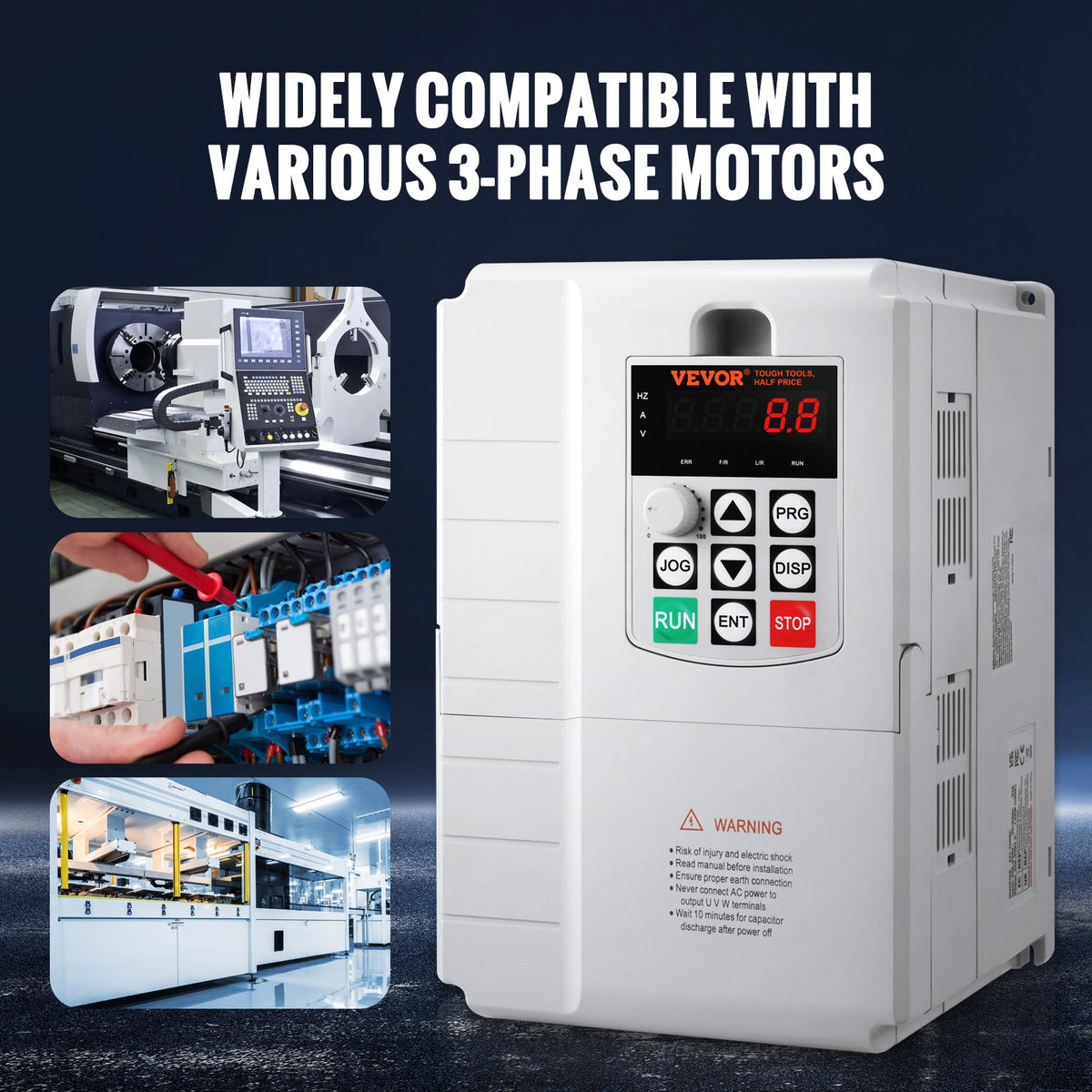 VEVOR frekvences pārveidotājs 7,5 kW 34 A ar 220–240 V vienfāzes ieeju uz 220–240 V trīsfāžu izeju, CNC invertors motora ātruma kontrolei - ZEMLETES.LV
