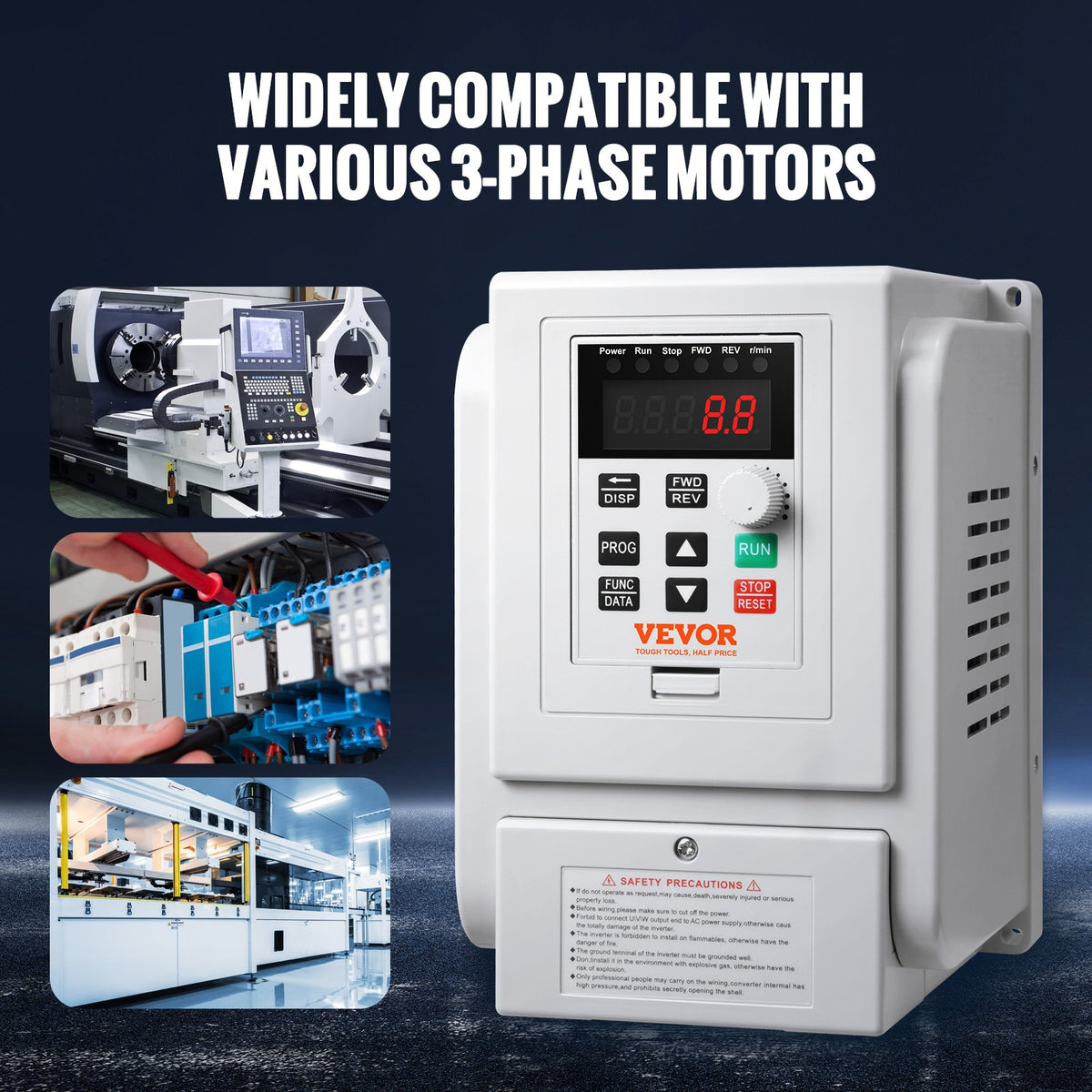 VEVOR sprieguma transformators 220–240 V uz 220–240 V trīsfāžu izeju, 2,2 kW 10 A frekvences pārveidotājs motoru vadībai - ZEMLETES.LV