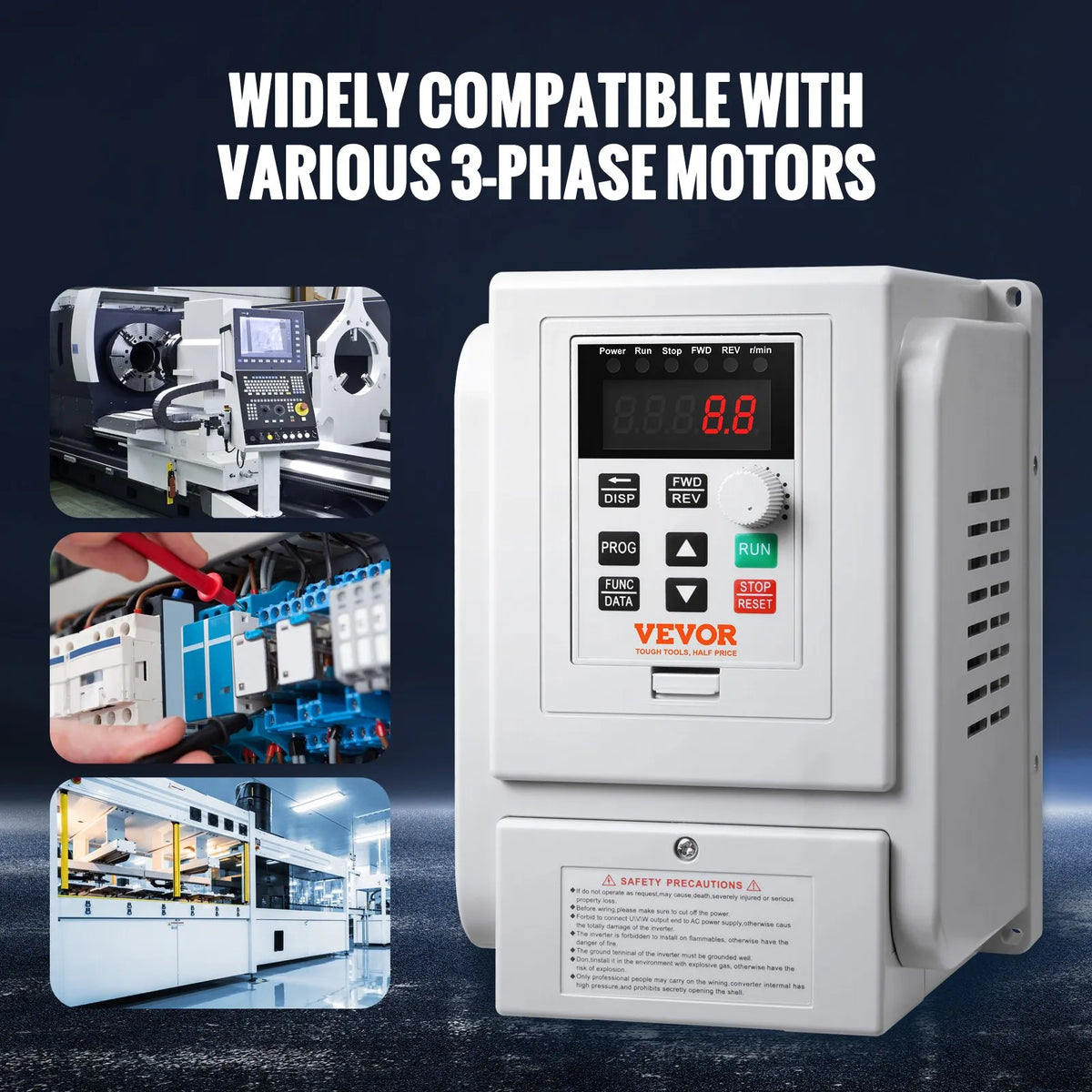 VEVOR frekvences pārveidotājs 4 kW 18 A ar 220–240 V vienfāzes ieeju uz 220–240 V trīsfāžu izeju, CNC invertors motora ātruma kontrolei - ZEMLETES.LV