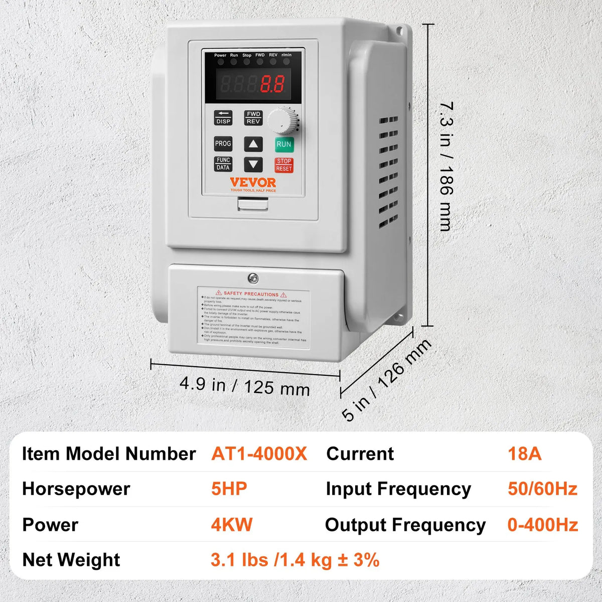 VEVOR frekvences pārveidotājs 4 kW 18 A ar 220–240 V vienfāzes ieeju uz 220–240 V trīsfāžu izeju, CNC invertors motora ātruma kontrolei - ZEMLETES.LV