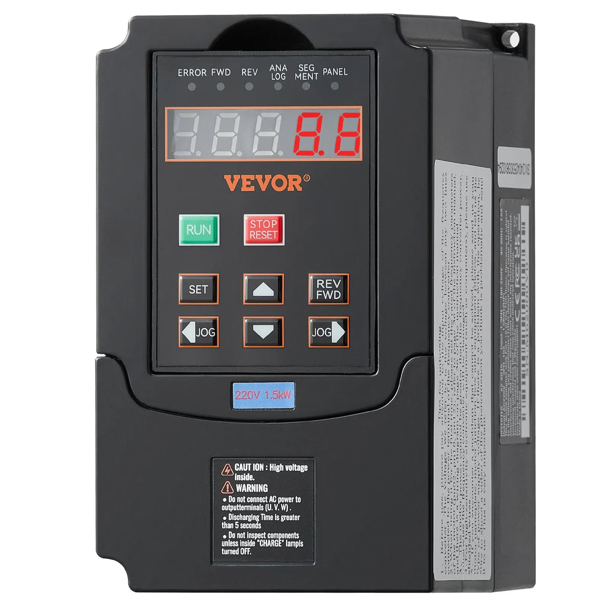 VEVOR frekvences pārveidotājs 1,5 kW 7,5 A ar 220 V (1 vai 3 fāzes) ieeju uz 220 V trīsfāžu izeju, CNC invertors motora ātruma kontrolei - ZEMLETES.LV