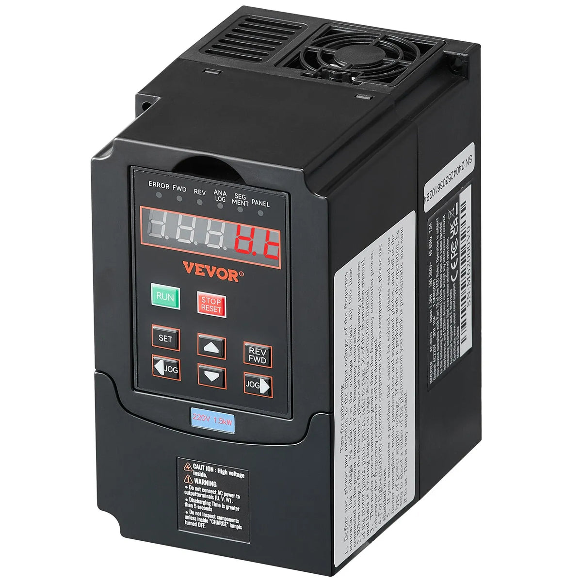 VEVOR frekvences pārveidotājs 1,5 kW 7,5 A ar 220 V (1 vai 3 fāzes) ieeju uz 220 V trīsfāžu izeju, CNC invertors motora ātruma kontrolei - ZEMLETES.LV