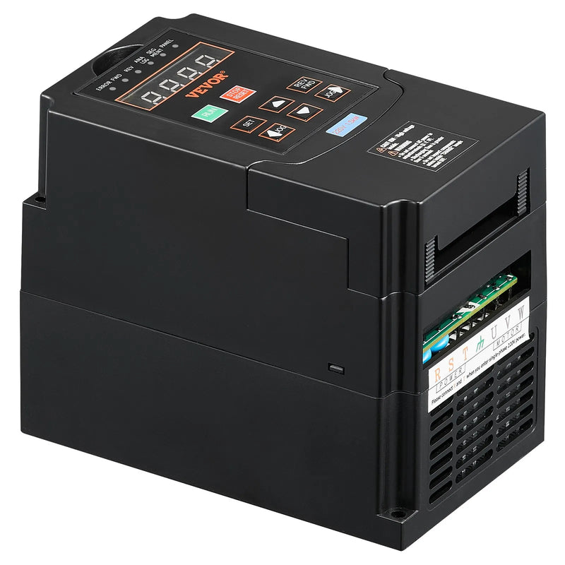 VEVOR frekvences pārveidotājs 1,5 kW 7,5 A ar 220 V (1 vai 3 fāzes) ieeju uz 220 V trīsfāžu izeju, CNC invertors motora ātruma kontrolei - ZEMLETES.LV