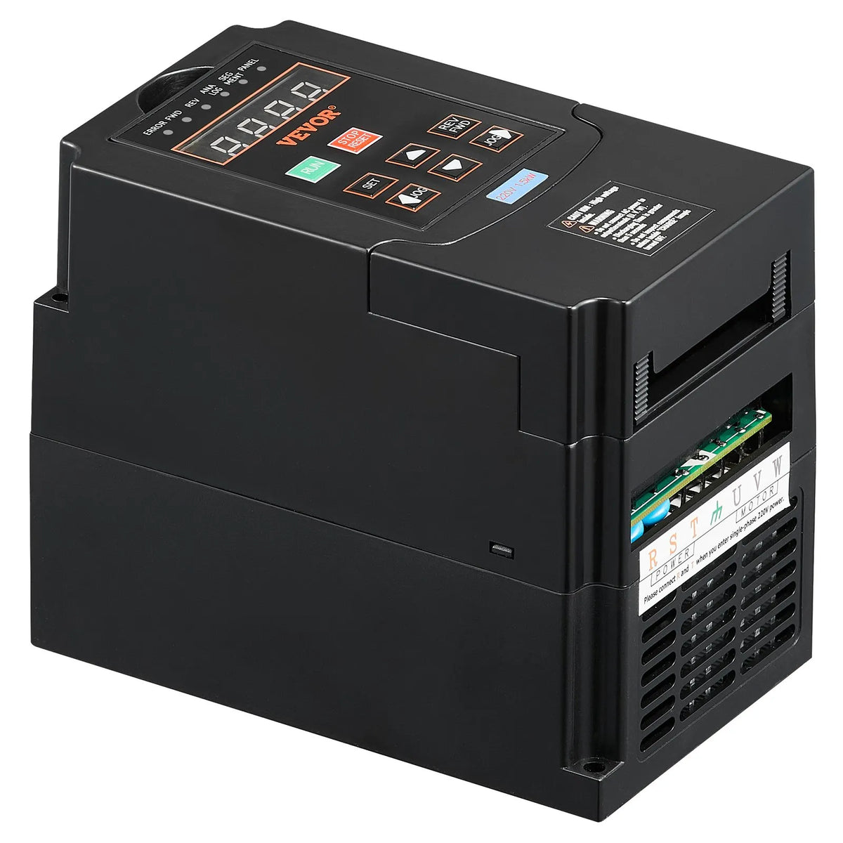 VEVOR frekvences pārveidotājs 1,5 kW 7,5 A ar 220 V (1 vai 3 fāzes) ieeju uz 220 V trīsfāžu izeju, CNC invertors motora ātruma kontrolei - ZEMLETES.LV