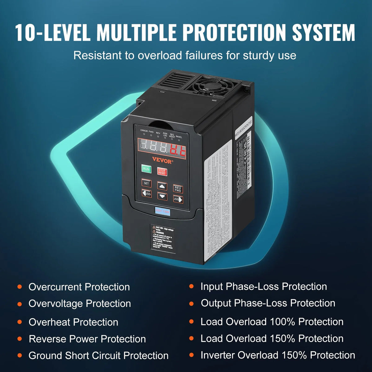 VEVOR frekvences pārveidotājs 1,5 kW 7,5 A ar 220 V (1 vai 3 fāzes) ieeju uz 220 V trīsfāžu izeju, CNC invertors motora ātruma kontrolei - ZEMLETES.LV
