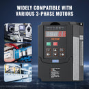 VEVOR frekvences pārveidotājs 1,5 kW 7,5 A ar 220 V (1 vai 3 fāzes) ieeju uz 220 V trīsfāžu izeju, CNC invertors motora ātruma kontrolei - ZEMLETES.LV