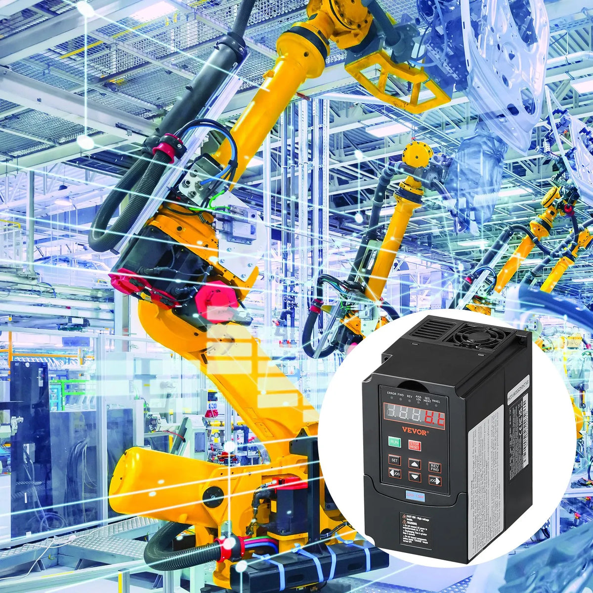 VEVOR frekvences pārveidotājs 1,5 kW 7,5 A ar 220 V (1 vai 3 fāzes) ieeju uz 220 V trīsfāžu izeju, CNC invertors motora ātruma kontrolei - ZEMLETES.LV