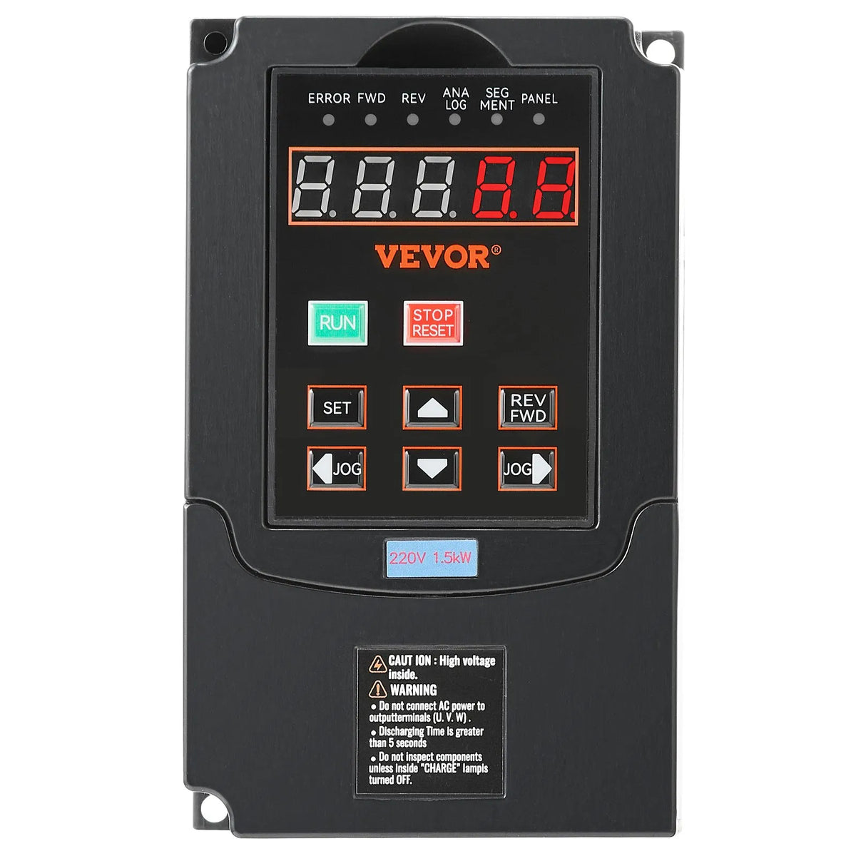 VEVOR frekvences pārveidotājs 1,5 kW 7,5 A ar 220 V (1 vai 3 fāzes) ieeju uz 220 V trīsfāžu izeju, CNC invertors motora ātruma kontrolei - ZEMLETES.LV