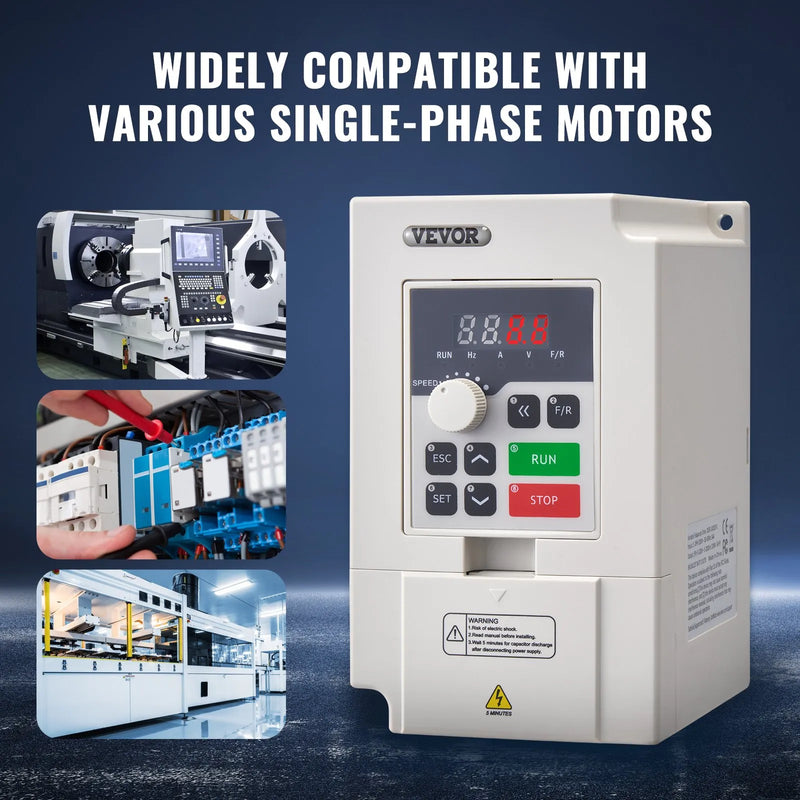 VEVOR frekvences pārveidotājs 3 kW 14 A ar 220 V (1 vai 3 fāzes) ieeju uz 3 fāžu 0–220 V izeju, 50/60 Hz ieeja un 0–2000 Hz izeja vārpstas motora ātruma kontrolei - ZEMLETES.LV