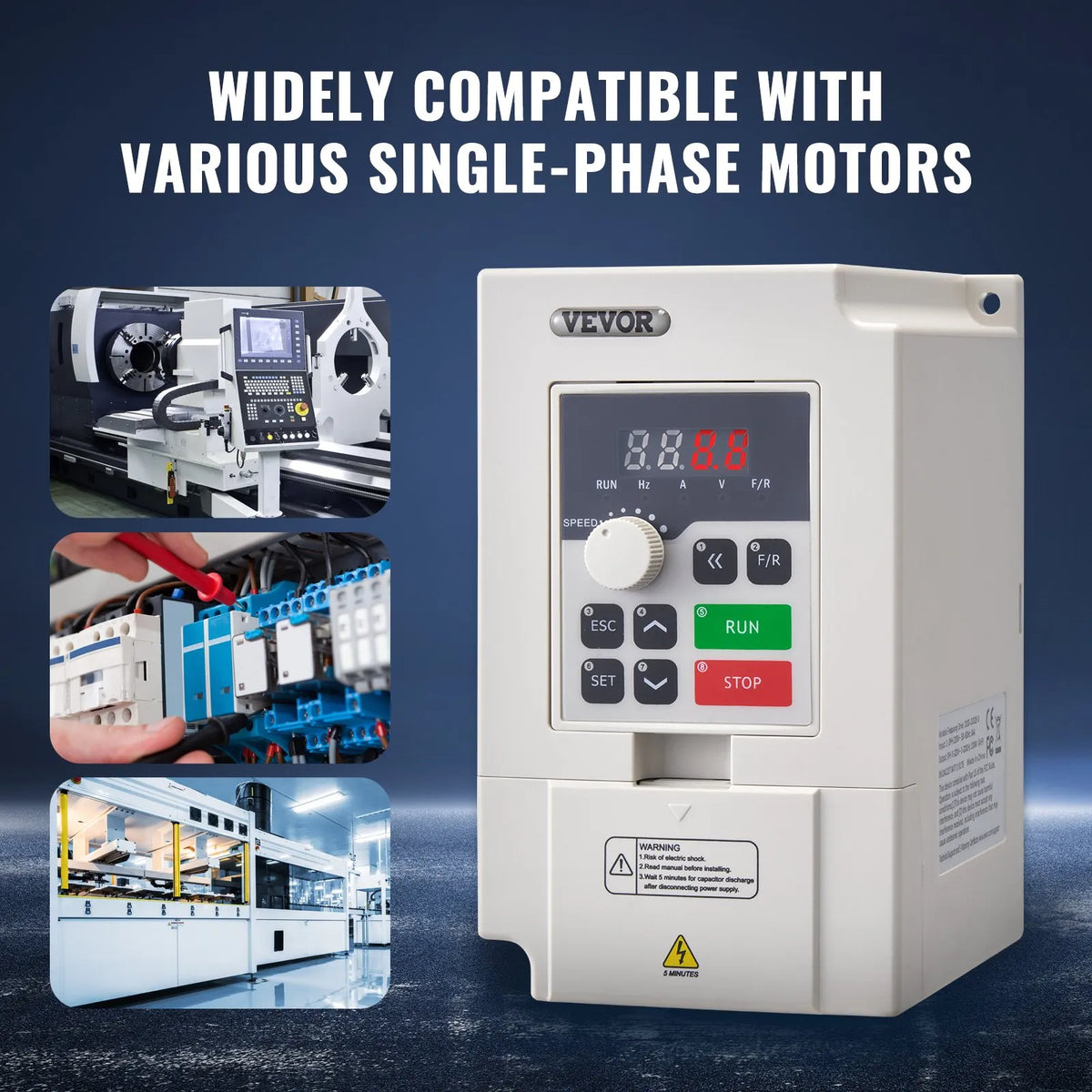 VEVOR frekvences pārveidotājs 3 kW 14 A ar 220 V (1 vai 3 fāzes) ieeju uz 3 fāžu 0–220 V izeju, 50/60 Hz ieeja un 0–2000 Hz izeja vārpstas motora ātruma kontrolei - ZEMLETES.LV