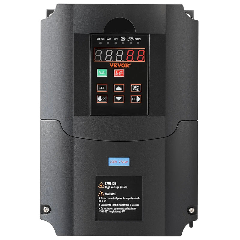VEVOR frekvences pārveidotājs 7,5 kW 35 A ar 1 vai 3 fāžu 220 V ieeju uz 3 fāžu 220 V izeju, 40–60 Hz ieeja un 0–400 Hz izeja CNC vārpstas motora ātruma kontrolei - ZEMLETES.LV