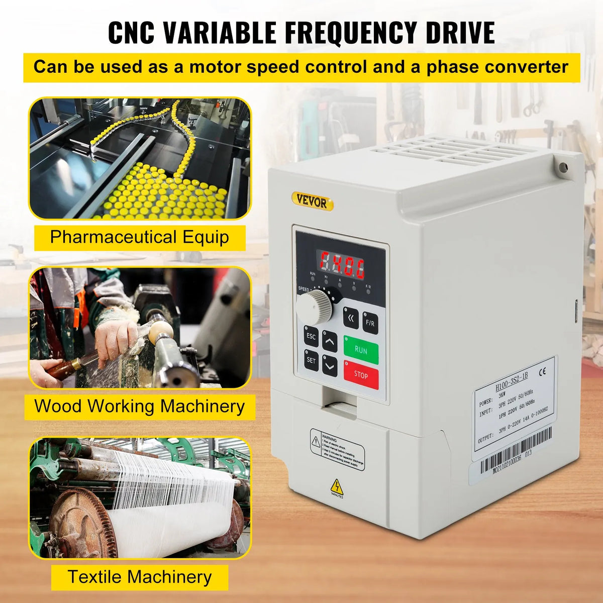 VEVOR frekvences pārveidotājs 3 kW ar 220 V ieeju (1 vai 3 fāzes) uz 3 fāžu 220 V izeju, CNC invertors motora ātruma kontrolei - ZEMLETES.LV