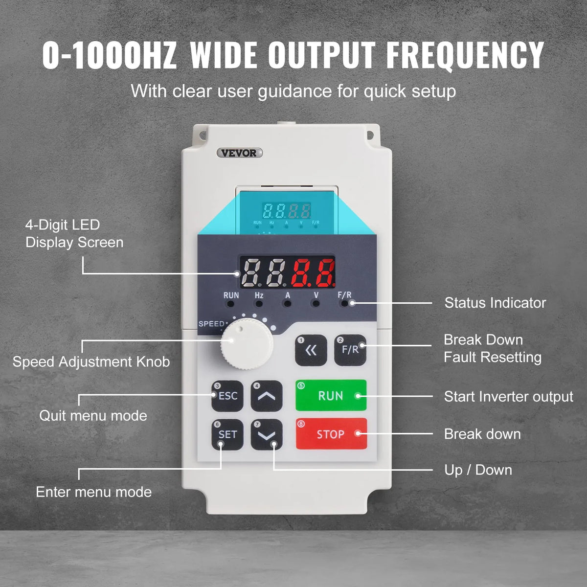 VEVOR frekvences pārveidotājs 4 kW ar 220 V (1 vai 3 fāzes) ieeju uz 3 fāžu 220 V izeju, CNC invertors motora ātruma kontrolei - ZEMLETES.LV