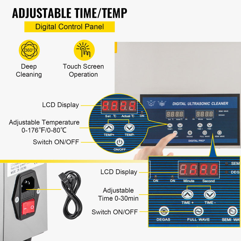 VEVOR 22 L divfrekvenču ultraskaņas tīrīšanas iekārta ar sildītāju, piemērota rotaslietām un brillēm