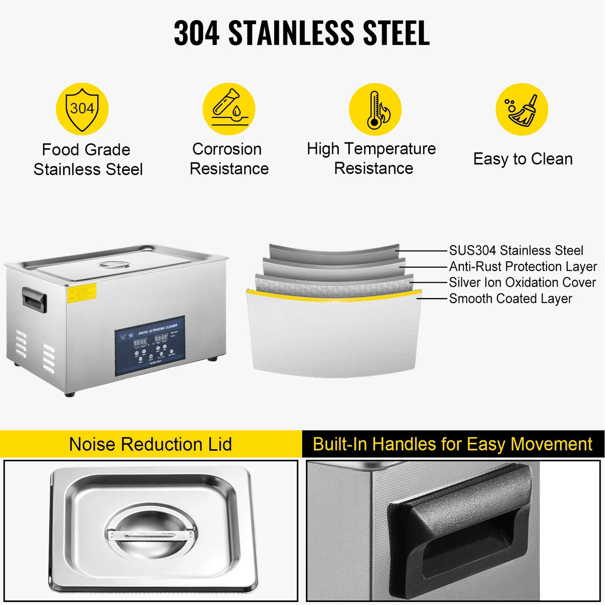 VEVOR 30 l Dual Frequency Ultrasonic Cleaner with Heater, Jewellery and Parts Cleaning Machine, Suitable for Items, Glasses, Rings, Dentures, Records and Circuit Boards, 28/40 kHz