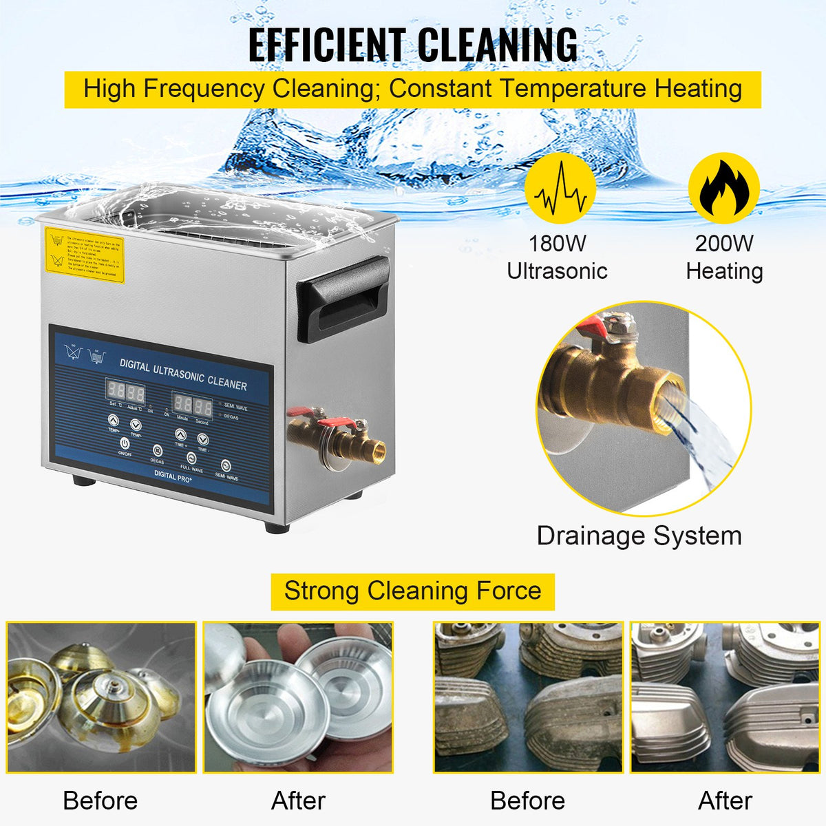 VEVOR 6 L Ultrasonic Cleaner with Dual-Frequency Ultrasonic Cleaning Function and Heater, Jewellery Cleaner for Parts, Jewellery, Glasses, Rings, Dentures, Watches and Circuit Boards, 28/40 kHz