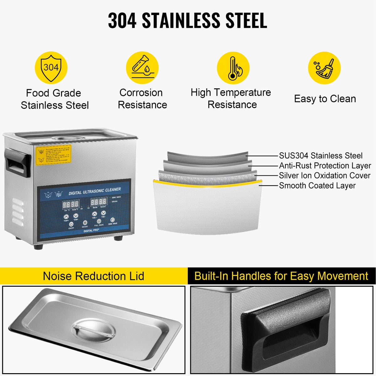 VEVOR 6 L Ultrasonic Cleaner with Dual-Frequency Ultrasonic Cleaning Function and Heater, Jewellery Cleaner for Parts, Jewellery, Glasses, Rings, Dentures, Watches and Circuit Boards, 28/40 kHz