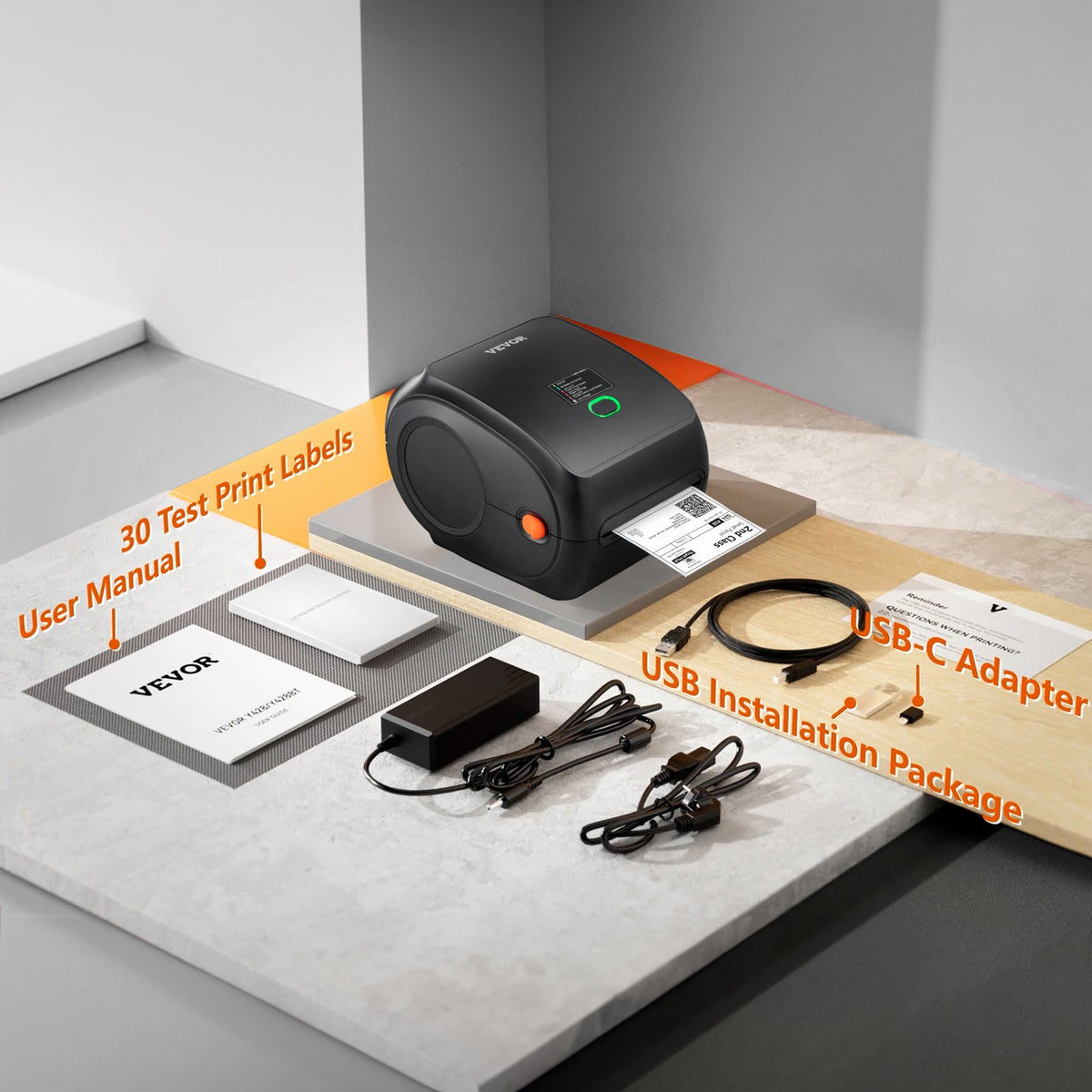 VEVOR termodrukas etiķešu printeris 4×6, 300 DPI, USB un Bluetooth, Amazon, eBay, Etsy, UPS