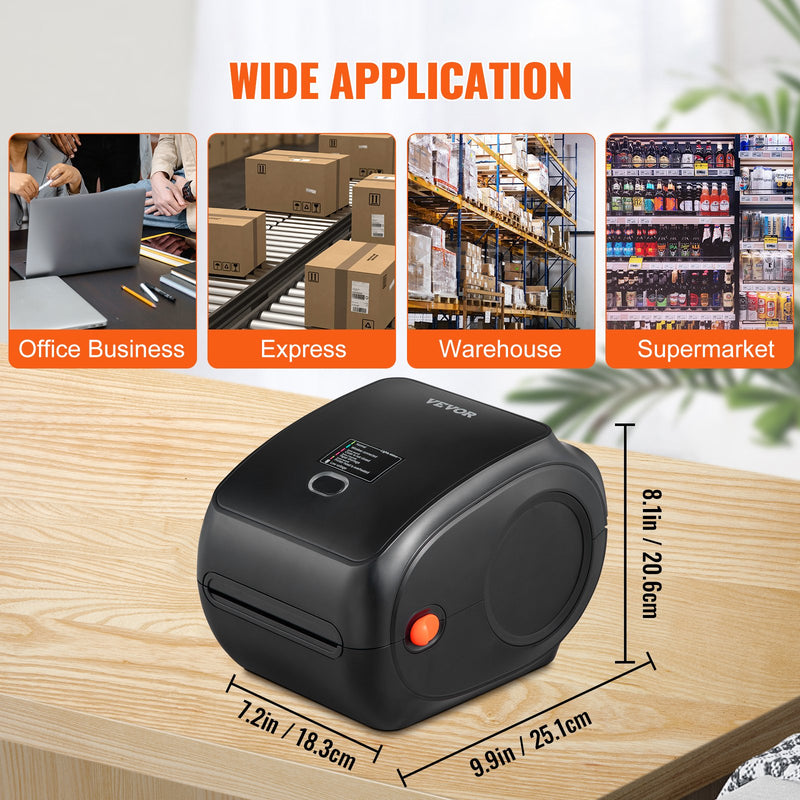 VEVOR termodrukas etiķešu printeris 4×6, 300 DPI, USB/Bluetooth, saderīgs ar Amazon, eBay, Etsy, UPS