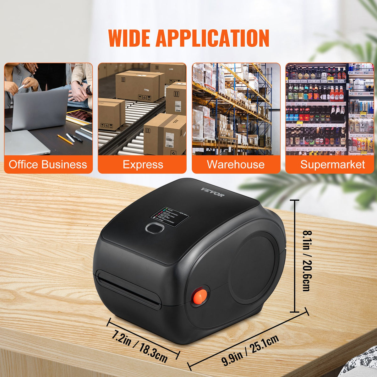 VEVOR termodrukas etiķešu printeris 4×6, 300 DPI, USB un Bluetooth, Amazon, eBay, Etsy, UPS
