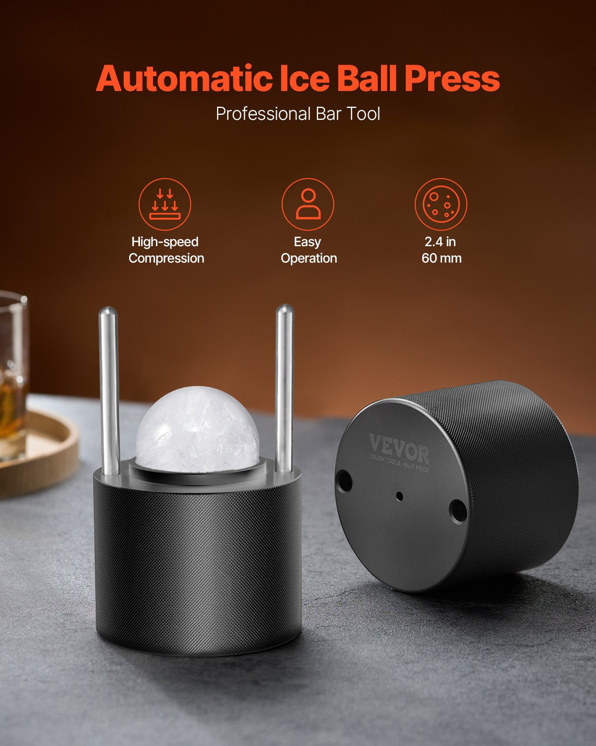 VEVOR jääkuulipress 60 mm, kerakujulistele jäätükkidele kokteilidele