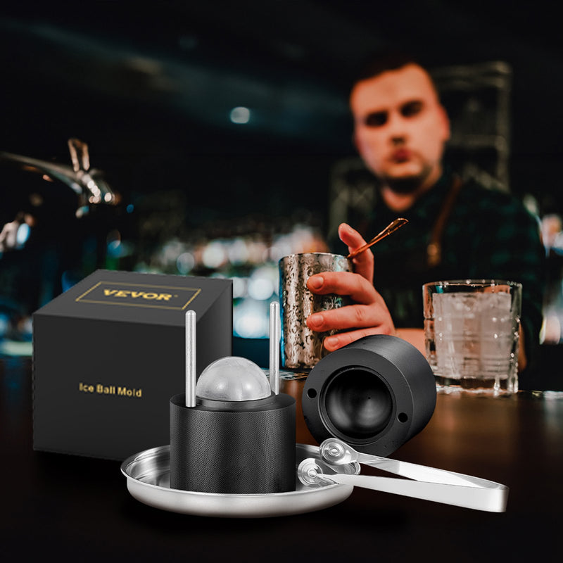 VEVOR ledus bumbiņu presētājs 60 mm, alumīnija sakausējums, ar knaiblēm un pilēšanas paliktni, melns