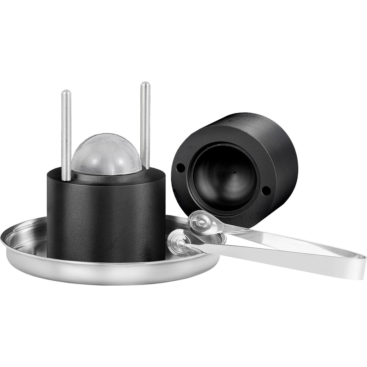 VEVOR Ice Ball Press 60 mm, Aluminium Alloy, with Tongs and Drip Tray, Black