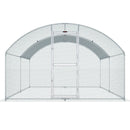 VEVOR liela metāla vistas kūts ar skrejceļu, 13,1 × 9,8 × 6,6 ft pastaigu tipa āra kūtis ar ūdensnecaurlaidīgu pārsegu un kupolveida jumtu, piemērota vistām, pīlēm un trušiem, sudraba krāsa