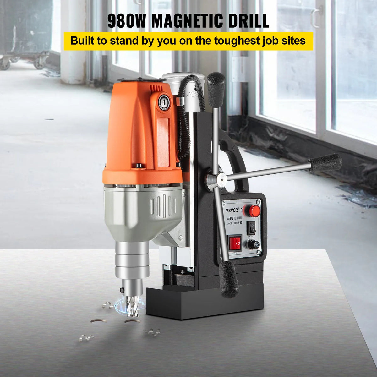 VEVOR 980 W Magnetic Drill 220–240 V, Metal Drill with 680 RPM, Multi-Function 35 mm Core Drilling and Tapping Machine