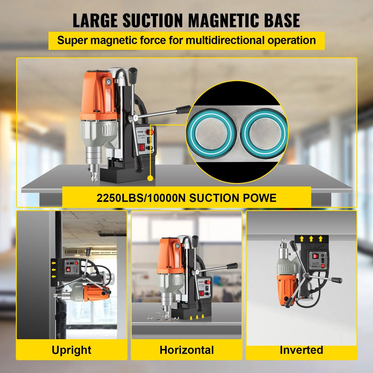 VEVOR 980 W Magnetic Drill 220–240 V, Metal Drill with 680 RPM, Multi-Function 35 mm Core Drilling and Tapping Machine