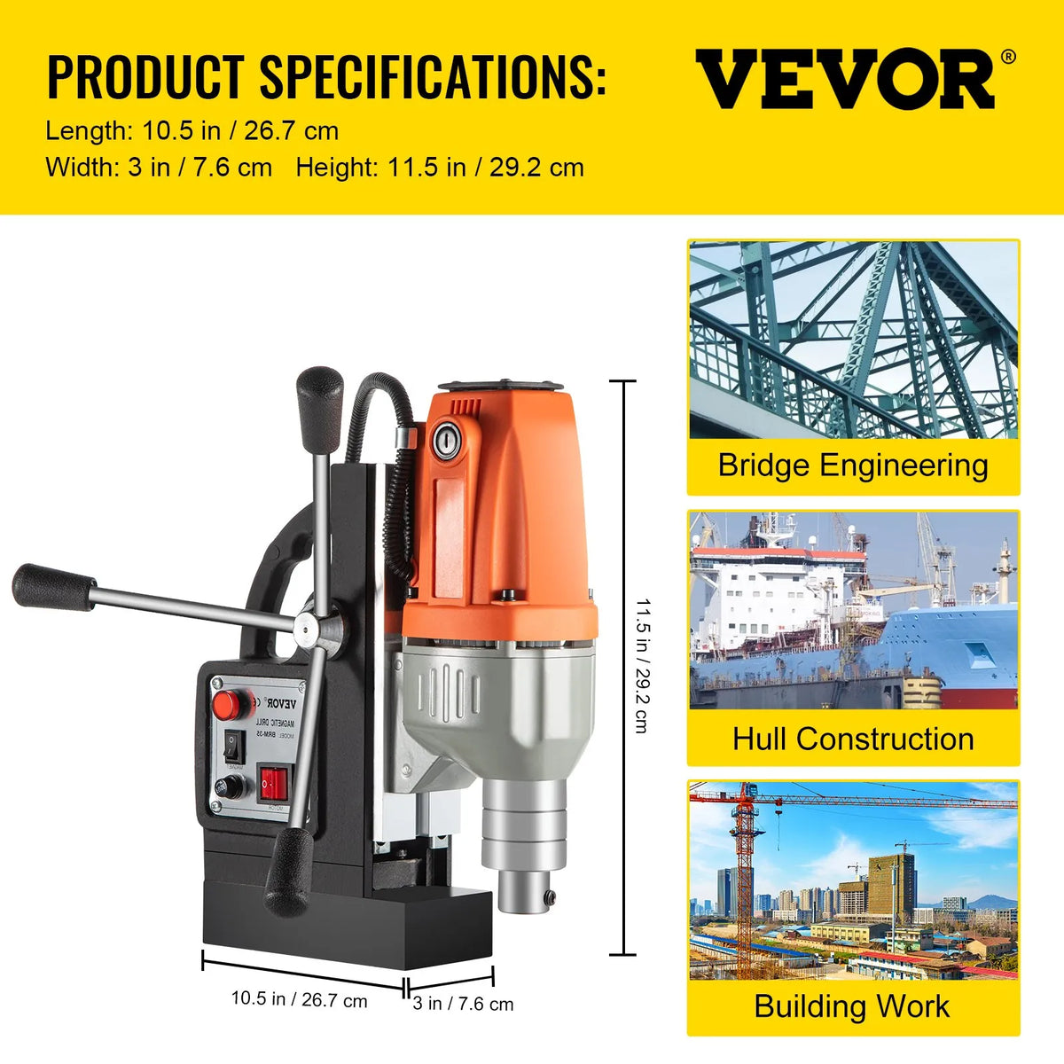 VEVOR 980 W Magnetic Drill 220–240 V, Metal Drill with 680 RPM, Multi-Function 35 mm Core Drilling and Tapping Machine