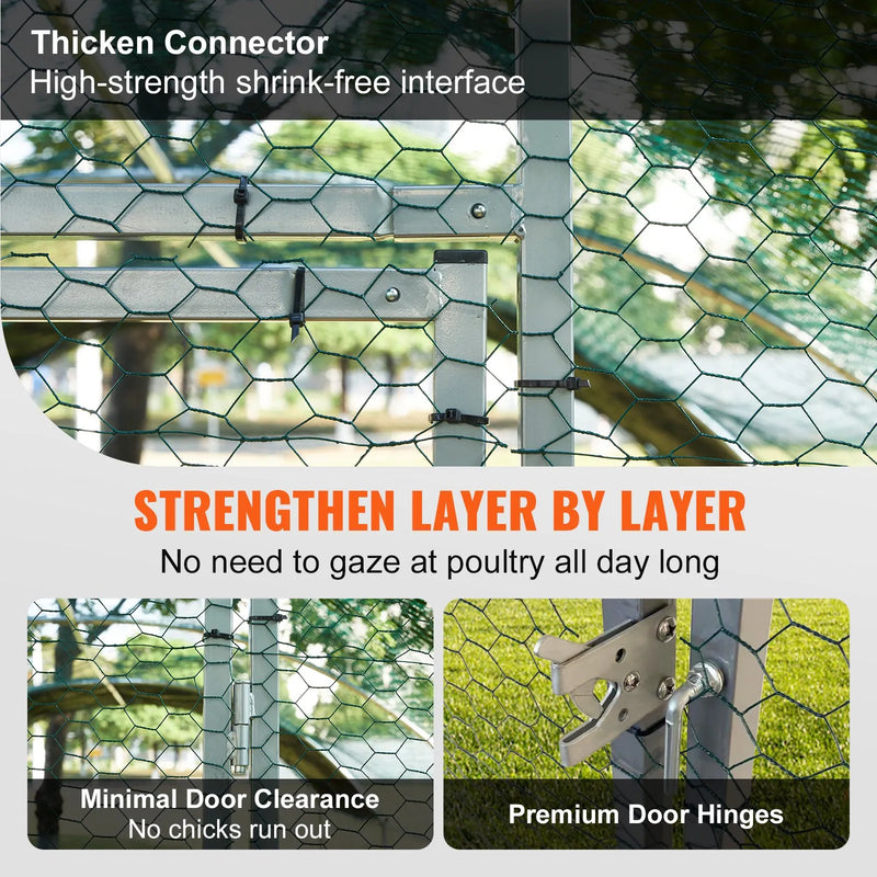 VEVOR liela metāla vistas kūts ar pastaigu zonu un ūdensizturīgu pārsegu, 2 × 3 × 2 m ieejams mājputnu voljers ar smailu jumtu, piemērots vistām, pīlēm un trušiem, sudraba krāsa