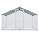 VEVOR liela metāla vistas kūts ar pastaigu zonu un ūdensizturīgu pārsegu, 2 × 3 × 2 m ieejams mājputnu voljers ar smailu jumtu, piemērots vistām, pīlēm un trušiem, sudraba krāsa