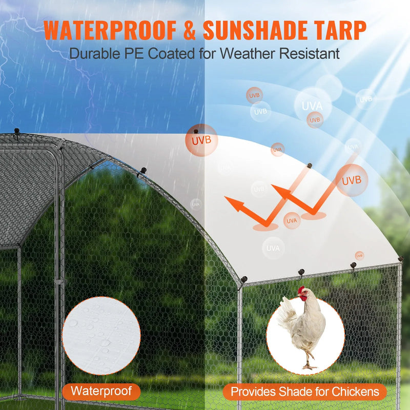 VEVOR metāla pastaigu vistu aizgalds ar jumta pārsegu, 3 × 1,97 × 1,99 m, drošības slēdzis, kupolveida jumts, āra putnu un trušu voljers