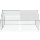 VEVOR lielais metāla vistas iežogojums, 3,00 × 4,00 × 2,00 m caurstaigājams vistas aploks ar pārsegu, smailes jumtu un drošības slēdzeni, piemērots āra un piemājas saimniecībām, pīlēm, trušiem un citiem mājputniem