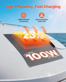 VEVOR elastīgs saules panelis 100 W, daļēji elastīgs lokāms monokristāliskais saules panelis ar 23 % efektivitāti, autonomais lādētājs ar MC4 savienojumu, IP67 ūdensizturīgs, paredzēts jūras transportam, kemperiem, automašīnām un izliektām virsmām