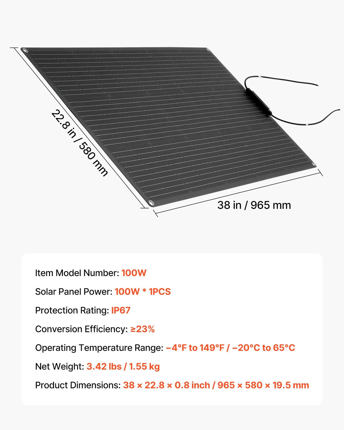 VEVOR Solar Panel 100W Flexible — MC4